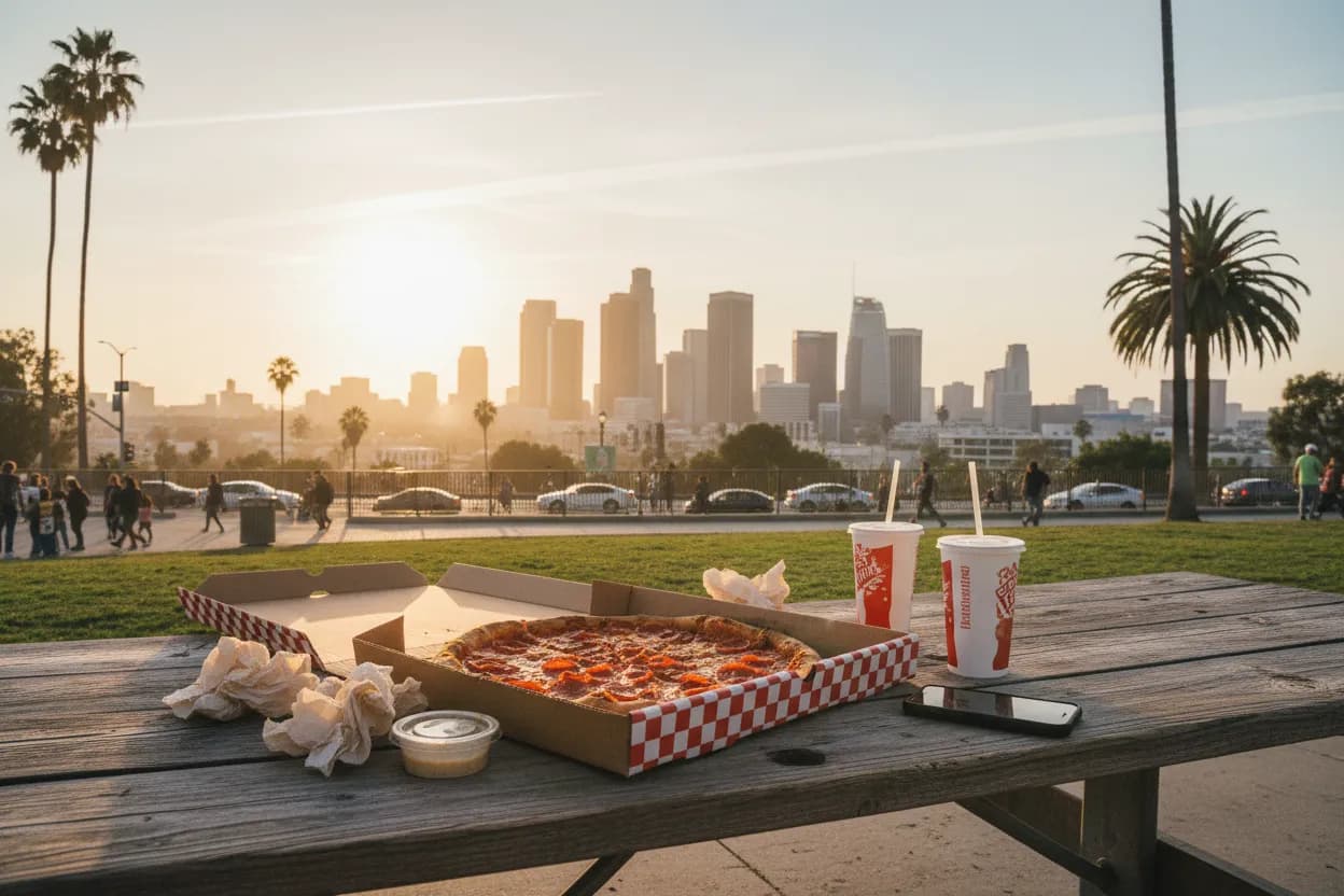 Realistic Los Angeles scene for LA Papa Johns Guide for Watch-Party Pizza Orders