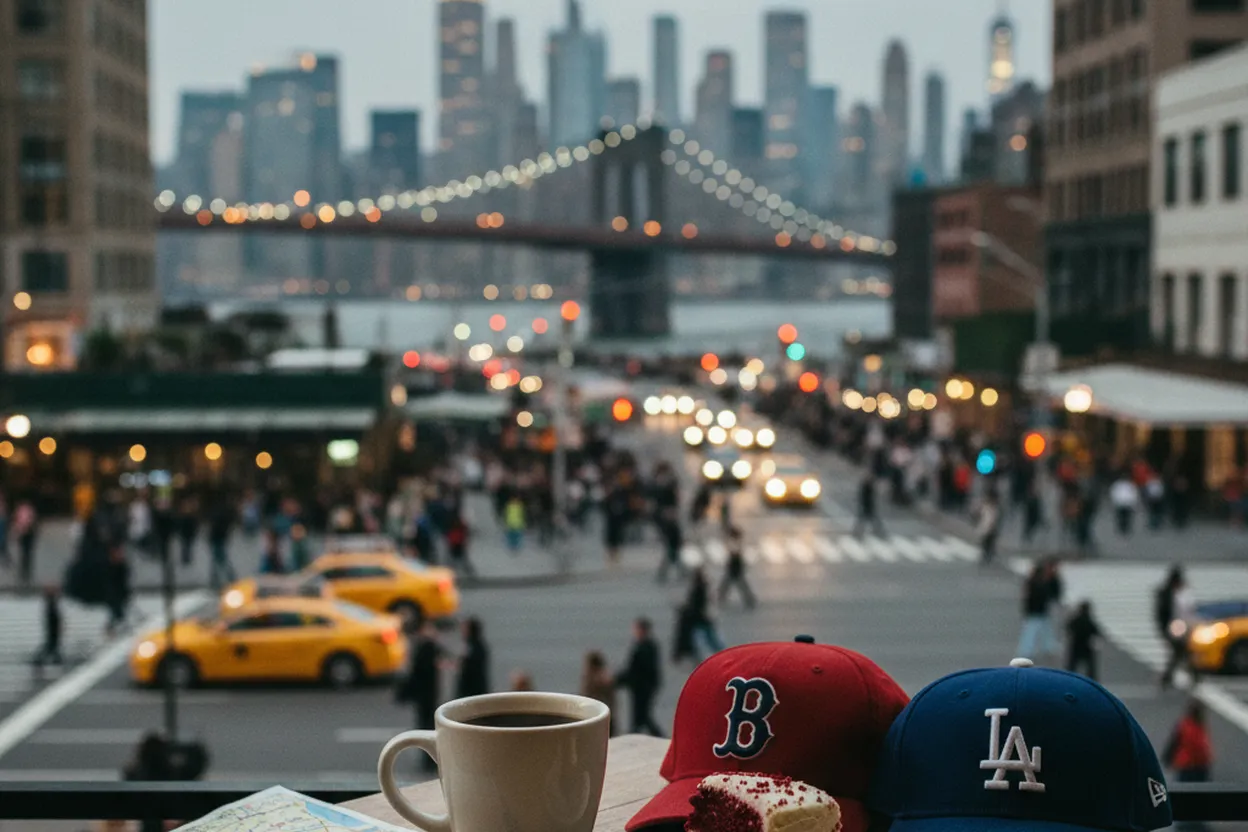 Realistic city scene for red sox vs dodgers: A NYC Coffee and Dessert Route