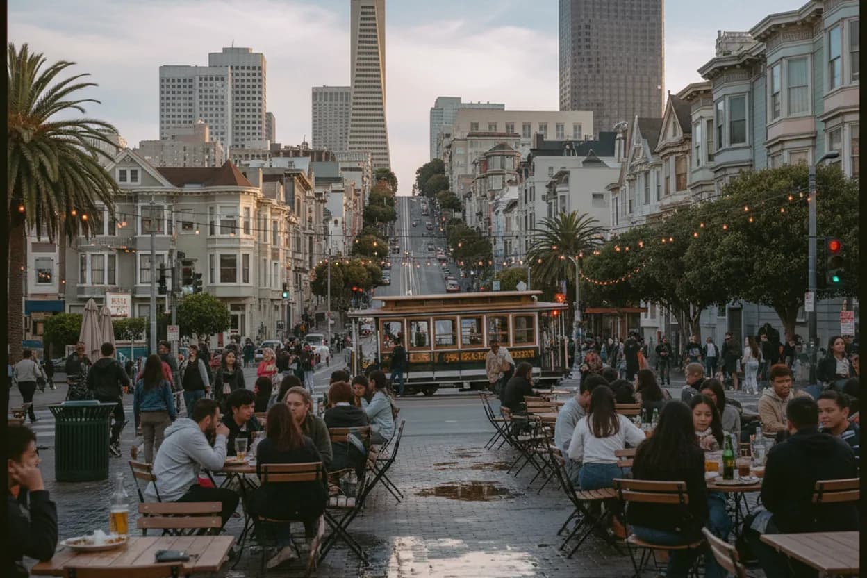 Realistic city scene for rocket classic leaderboard: A San Francisco Dinner Route With Backups