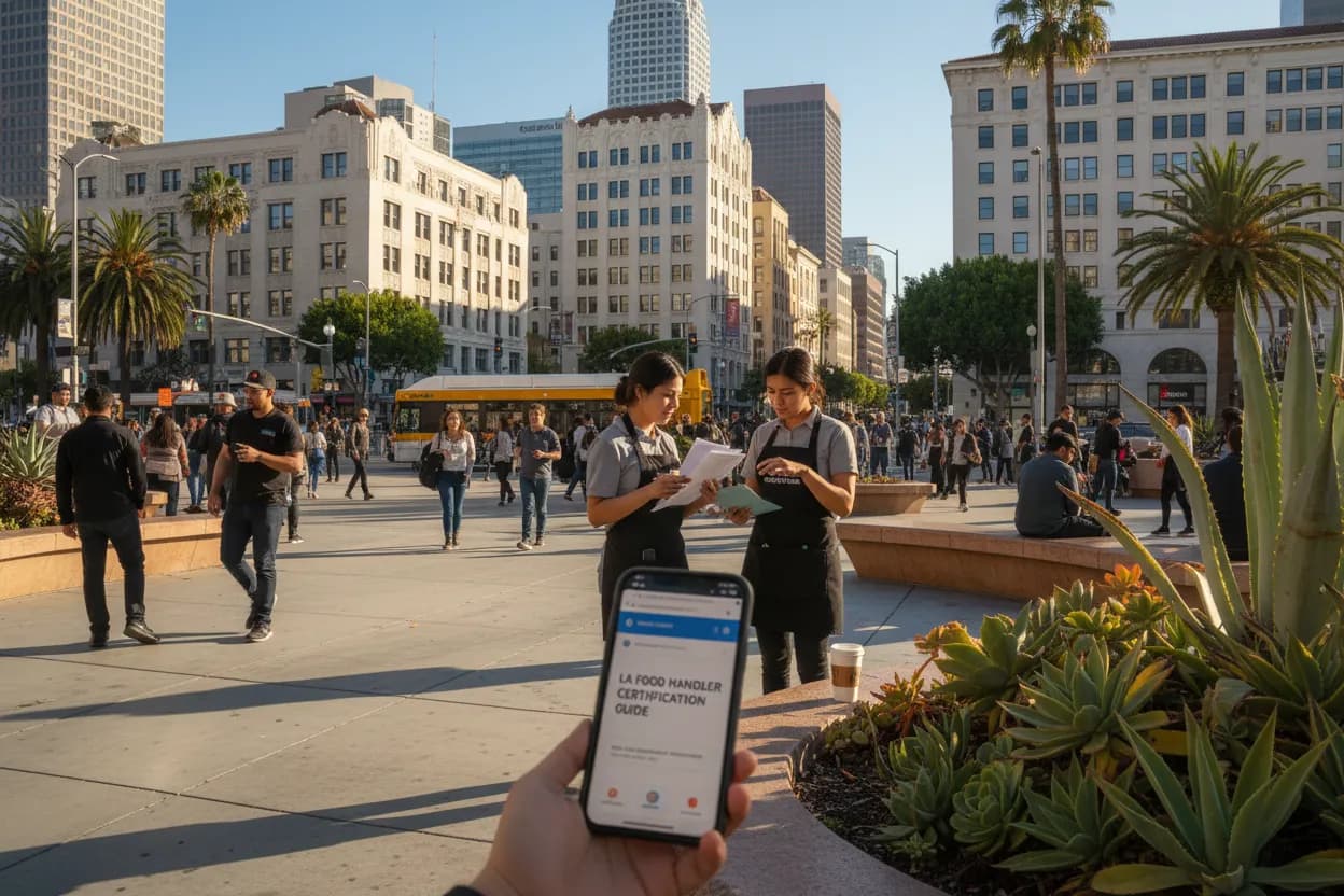 Realistic Los Angeles scene for LA Food Handler Certification Guide for Restaurant Workers