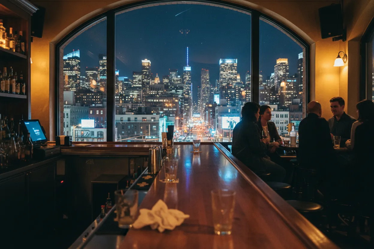 Realistic city scene for meteor shower: A NYC Night Out With Backups