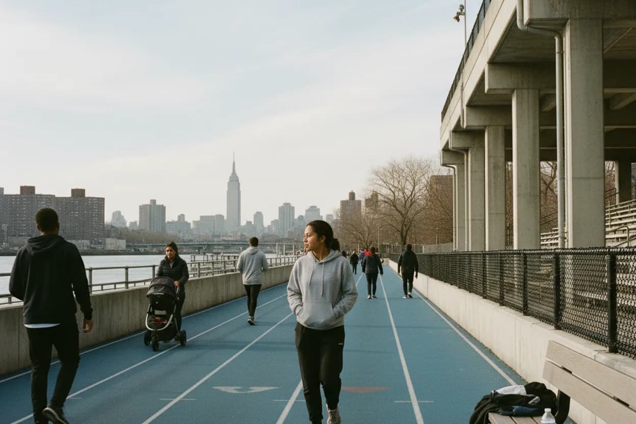 NYC experience scene for Riverbank State Park Track Reset for Harlem Students Testing Mornings