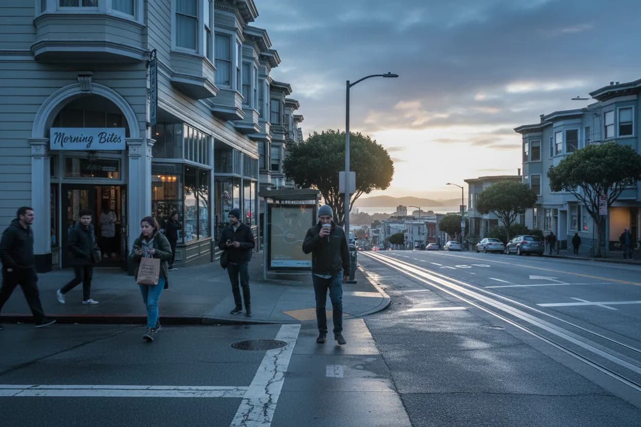 Realistic San Francisco scene for SF McDonald's Near Me: Breakfast and Late Snack Searches