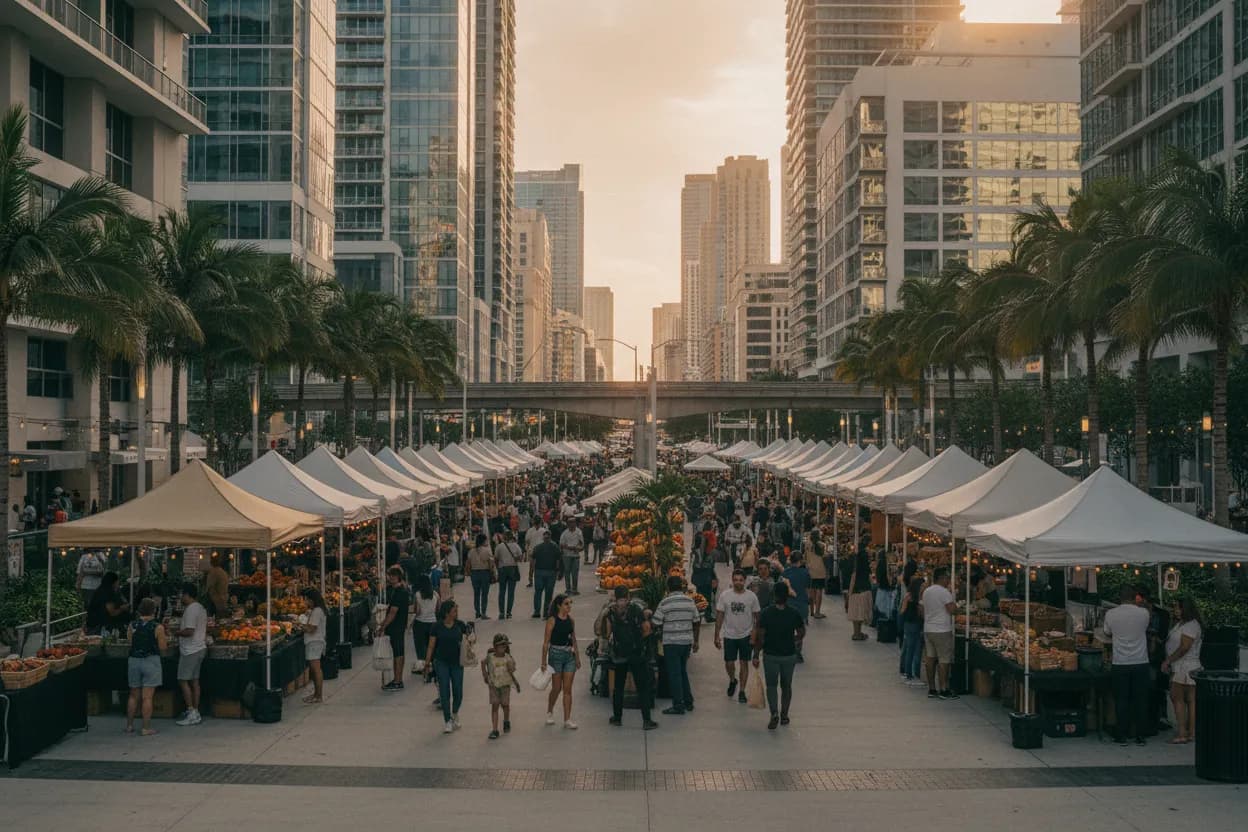 Realistic city scene for perez hilton: A Practical Miami Market Meal Guide