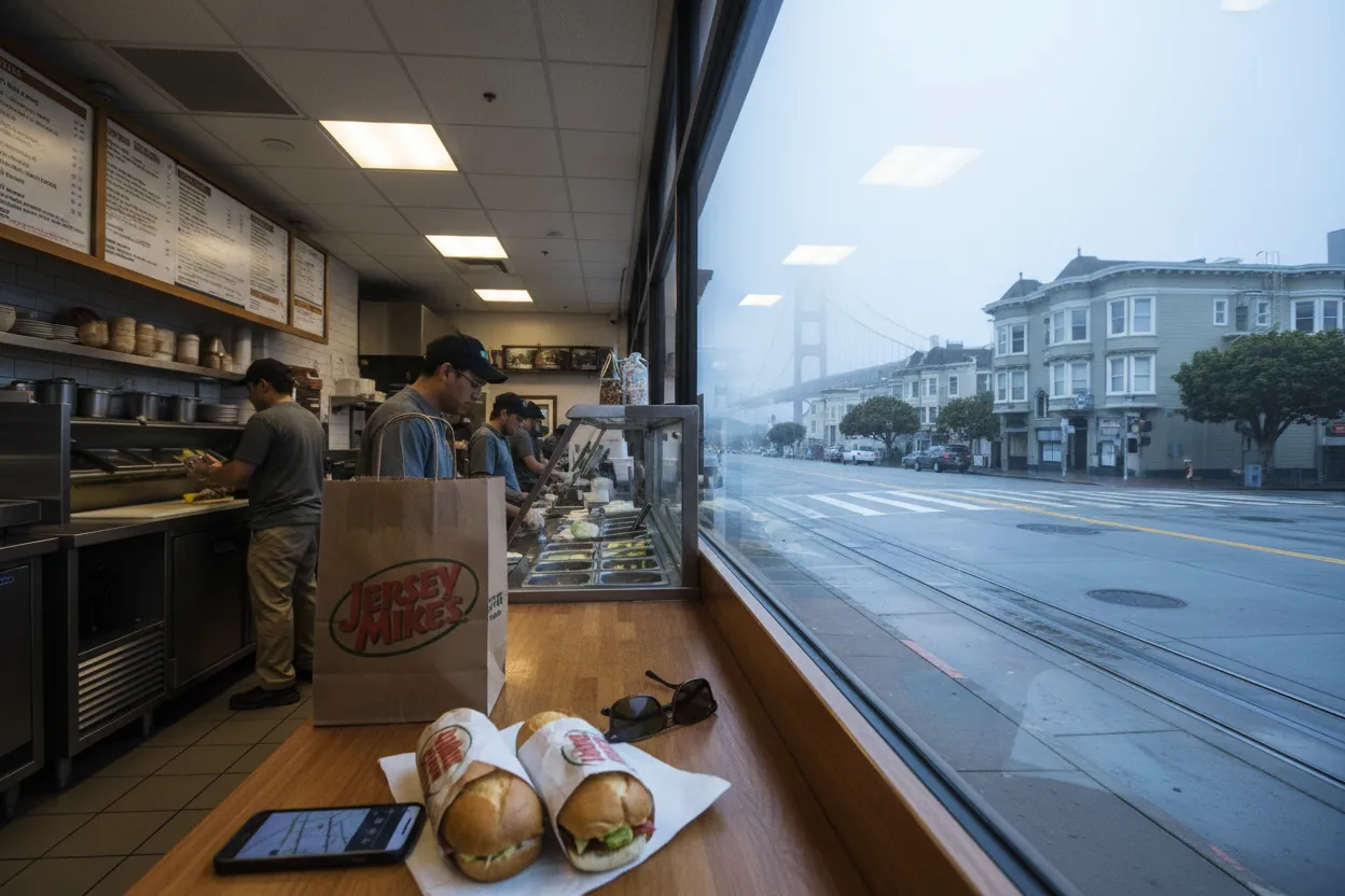 Realistic San Francisco scene for San Francisco Jersey Mike's Guide for Picnic Sandwich Orders