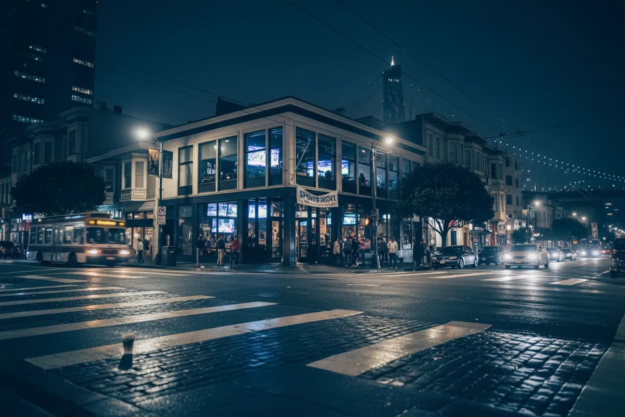 Realistic San Francisco scene for San Francisco Buffalo Wild Wings Guide for Sports Night Plans