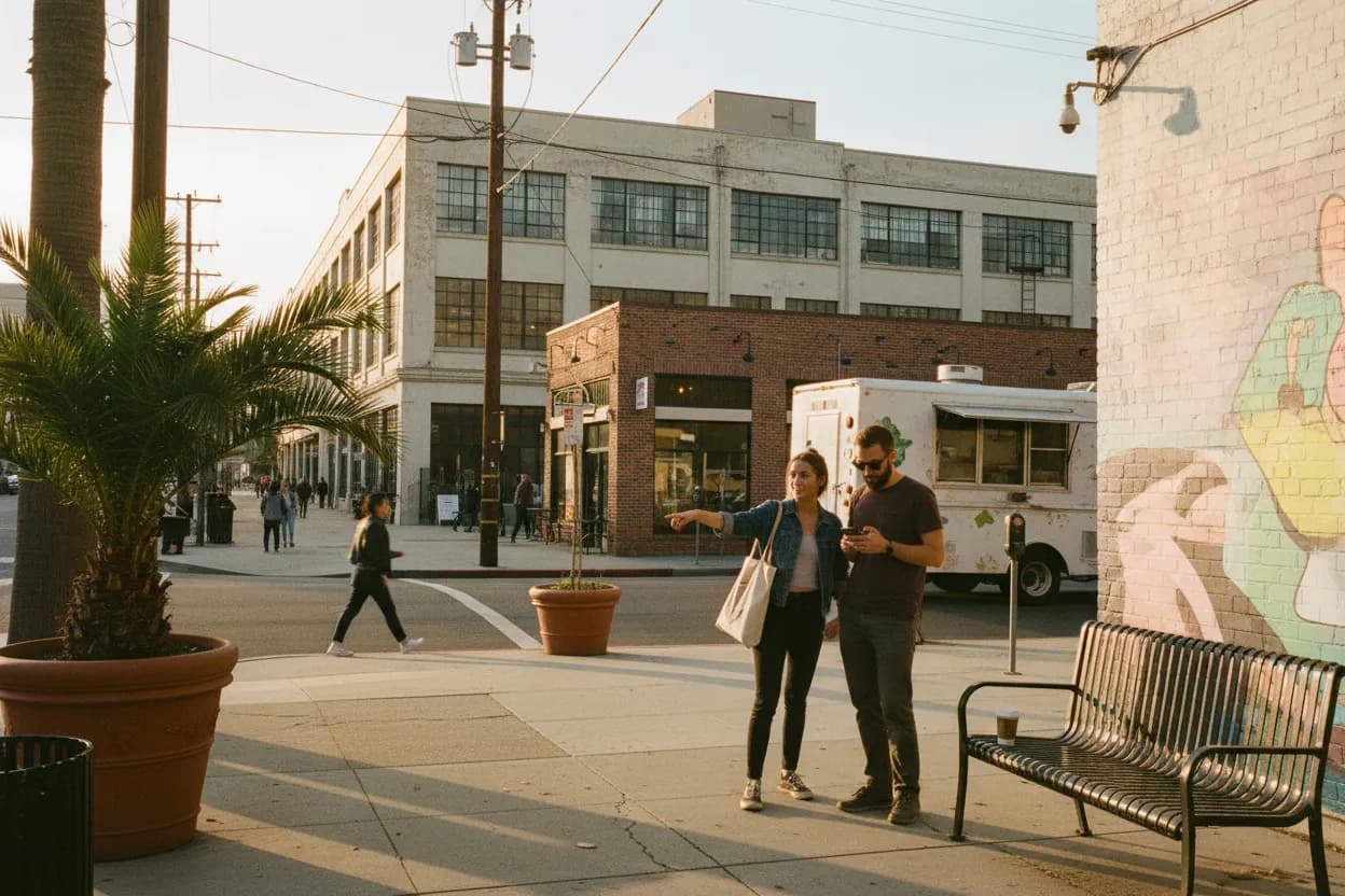 Practical city scene for LA Food Places Near Me Around Studio Districts