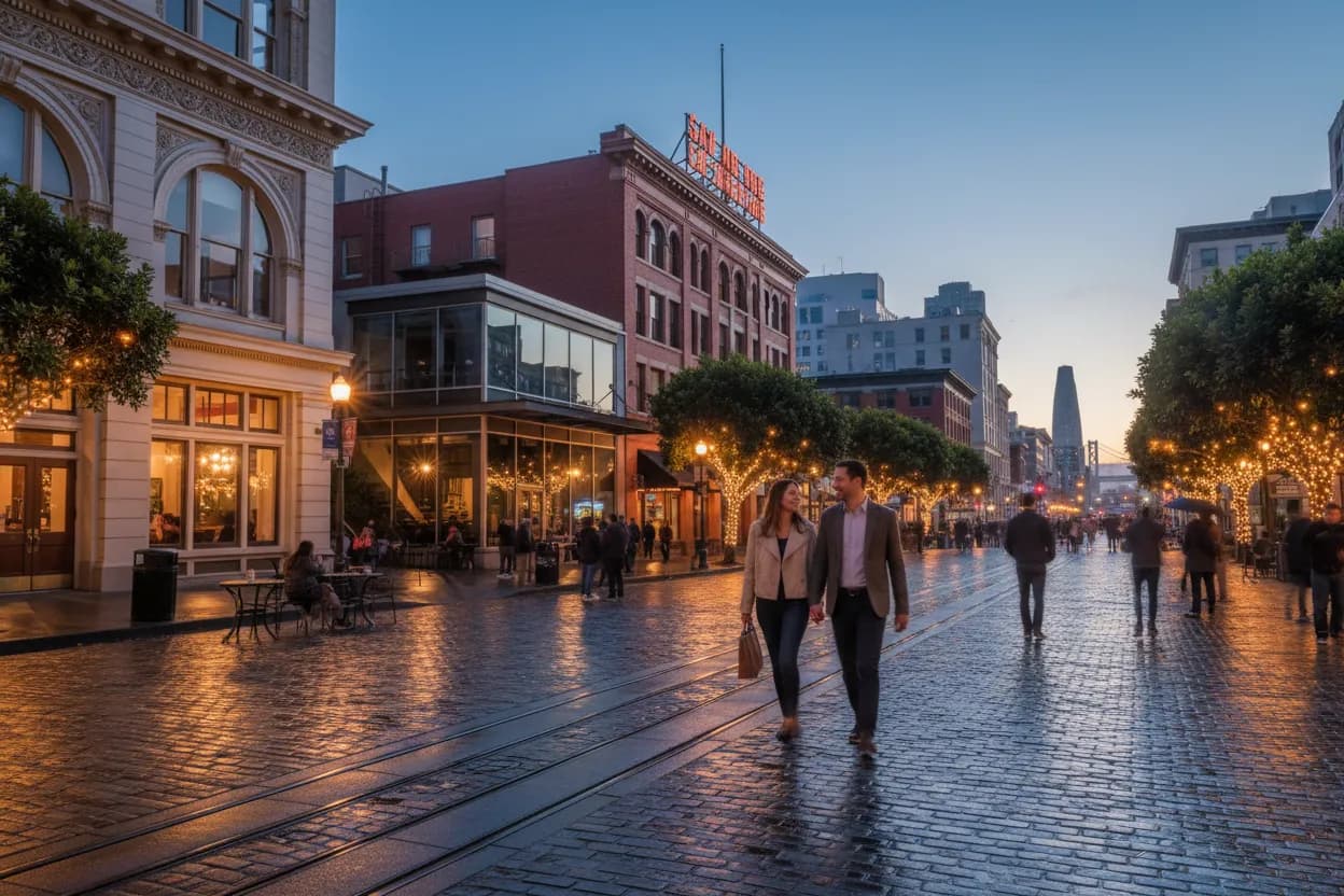 Realistic San Francisco scene for SF Live Music Near Me for Post-Dinner Plans