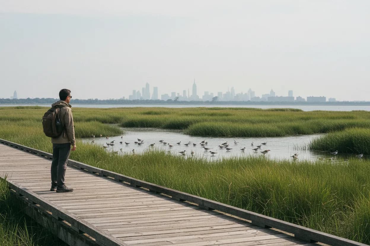 NYC experience scene for Jamaica Bay Wildlife Refuge Visitor Center: A Bug-Smart Sunset Walk When the Beach Plan Feels Too Exposed