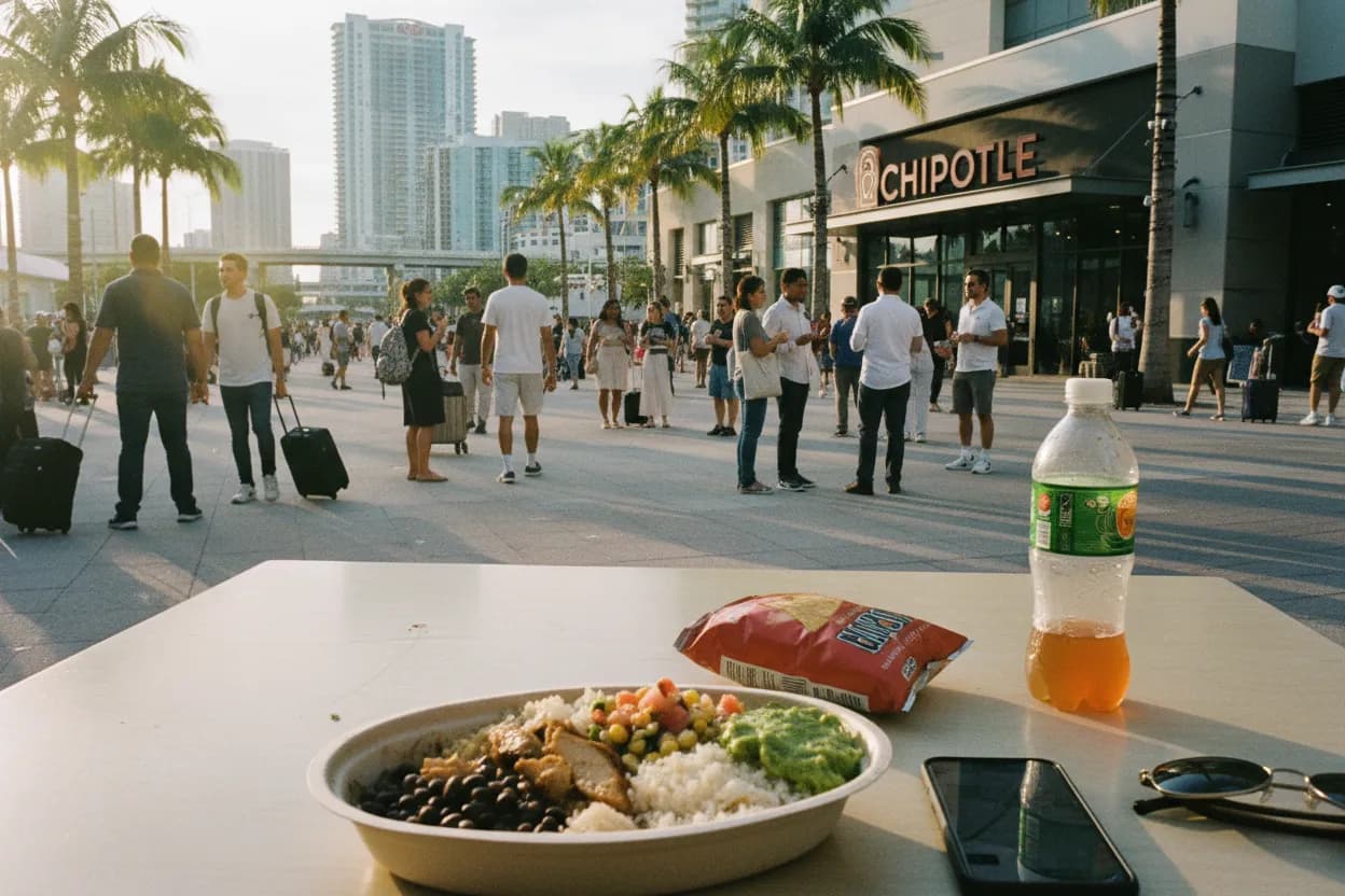 Realistic Miami scene for Miami Chipotle Near Me Before Flights and Events