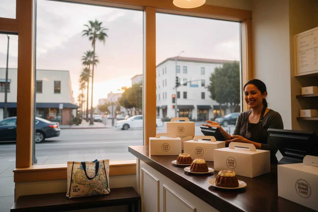 Realistic Los Angeles scene for LA Nothing Bundt Cakes Guide for Birthday Dessert Runs