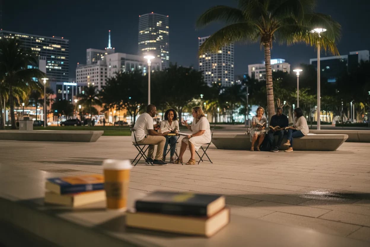 Realistic Miami scene for Miami Book Clubs Guide for Low-Key Weeknight Meetups