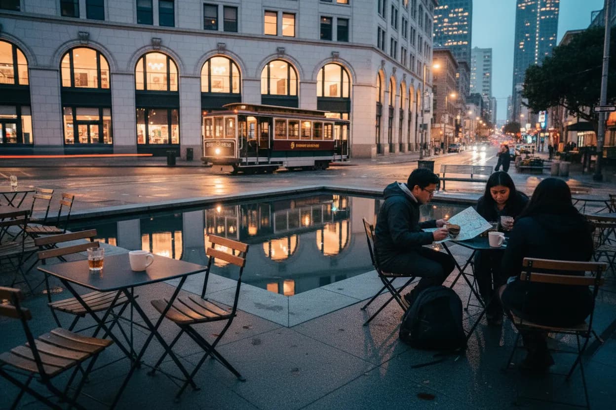 Local detail for reflecting pool: A Two-Stop San Francisco Nightlife Route