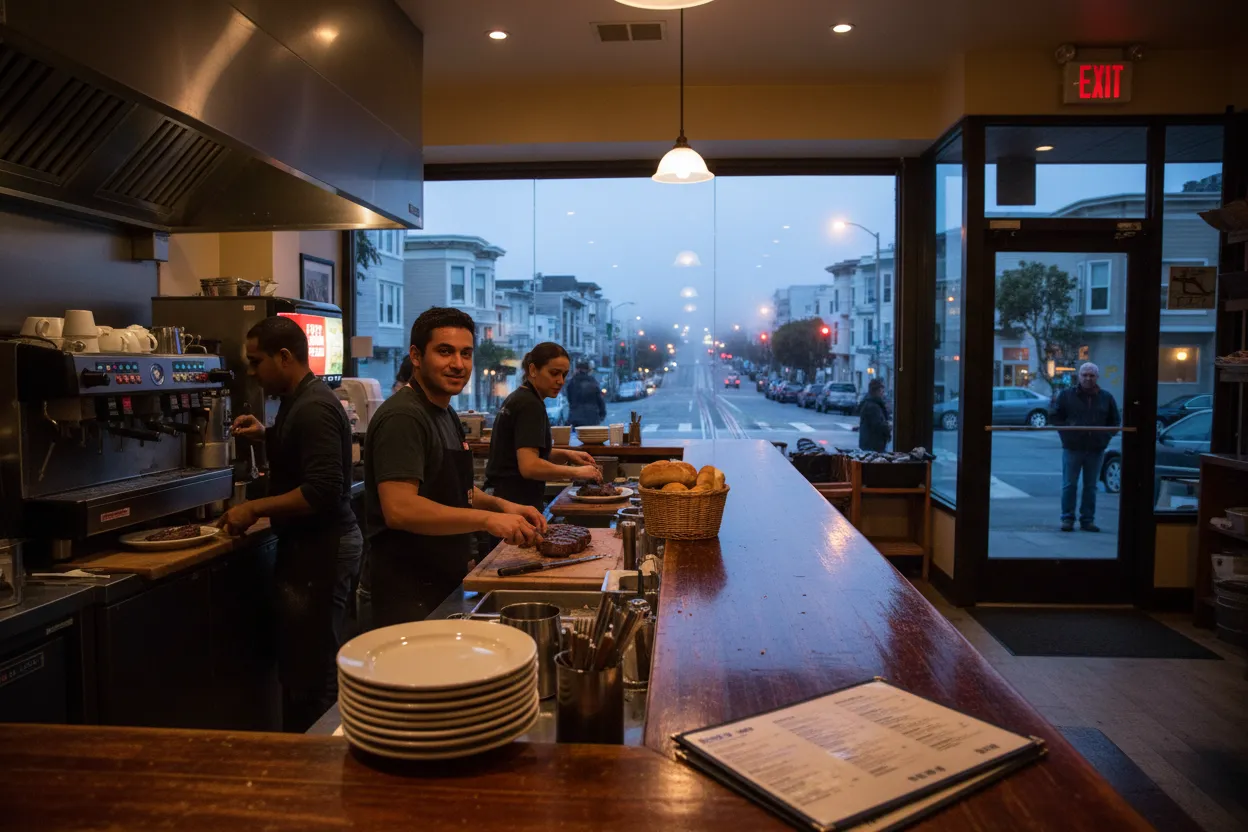 Realistic San Francisco scene for SF Outback Steakhouse Near Me for Casual Steak