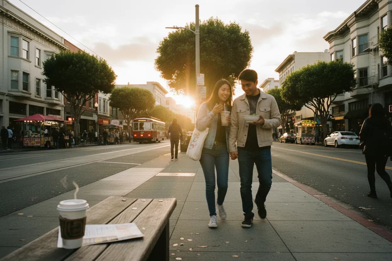 Practical city scene for SF Vietnamese Food Guide for Noodles, Coffee, and Bowls