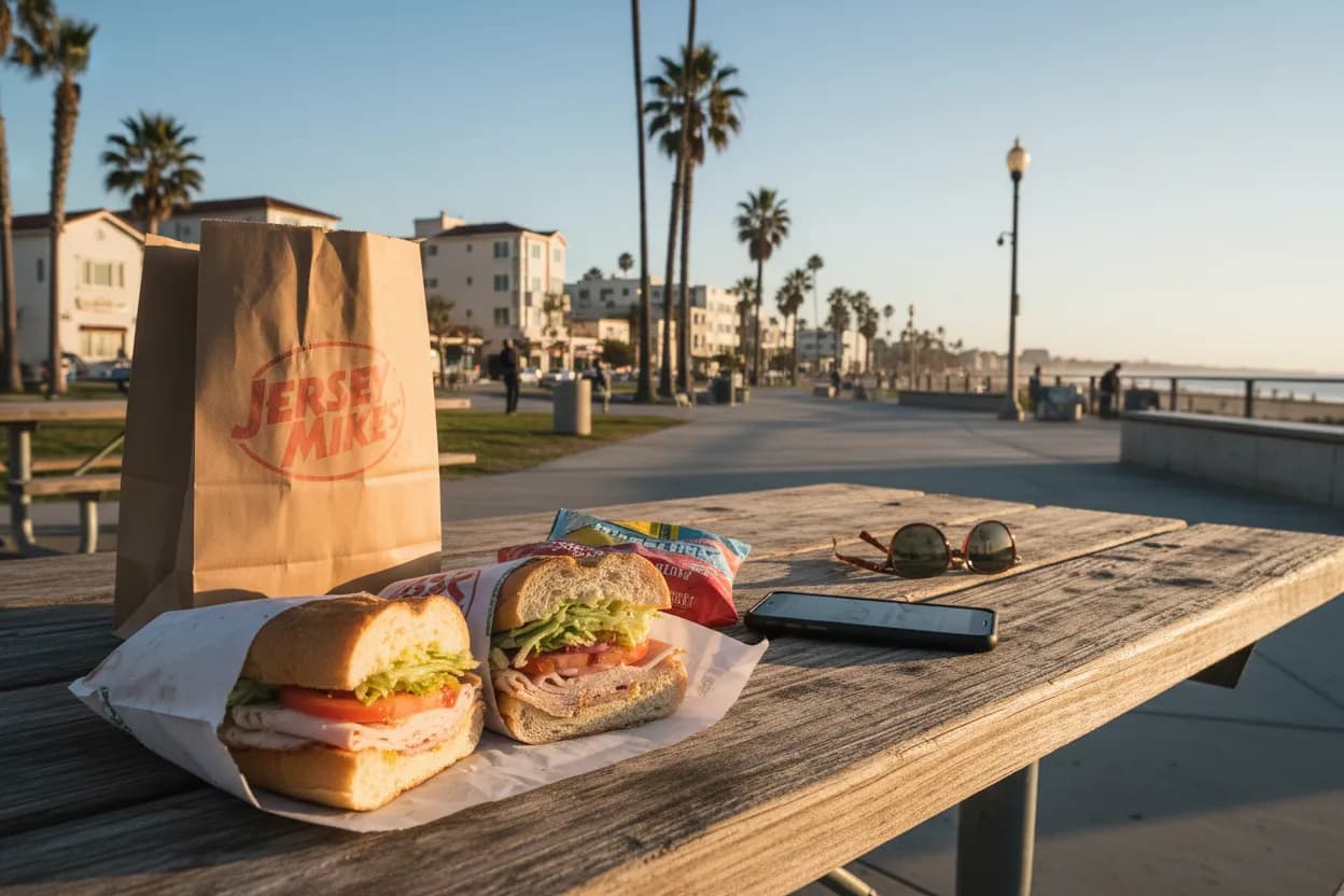 Realistic Los Angeles scene for LA Jersey Mike's Guide for Beach-Day Sandwich Orders