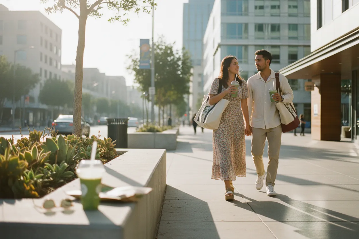 Practical city scene for Erewhon LA Guide for Smoothie Runs and Grocery Splurges