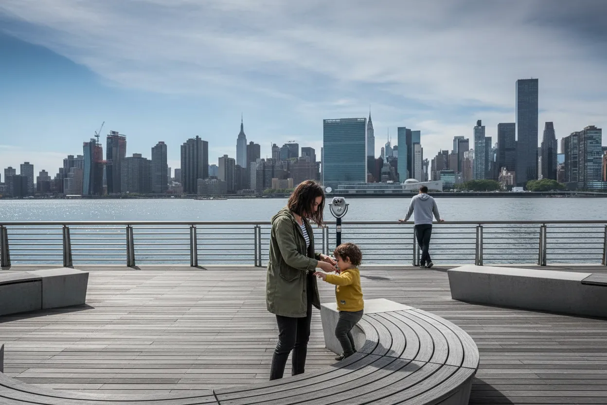 NYC experience scene for Bush Terminal Park Sunset Benches for a Quiet Date After Sunset Park Dinner
