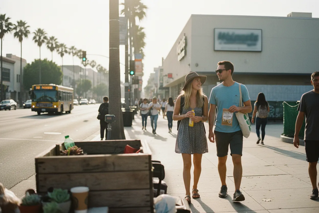 Practical city scene for LA Walgreens Guide for Sunscreen, Snacks, and Essentials