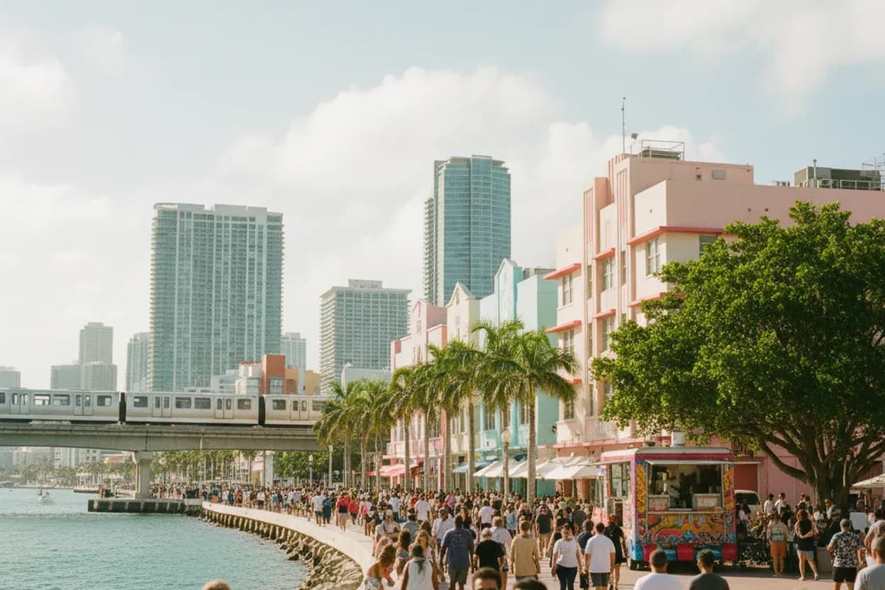 Realistic city scene for samantha morton: A Miami Dinner Route With Backups