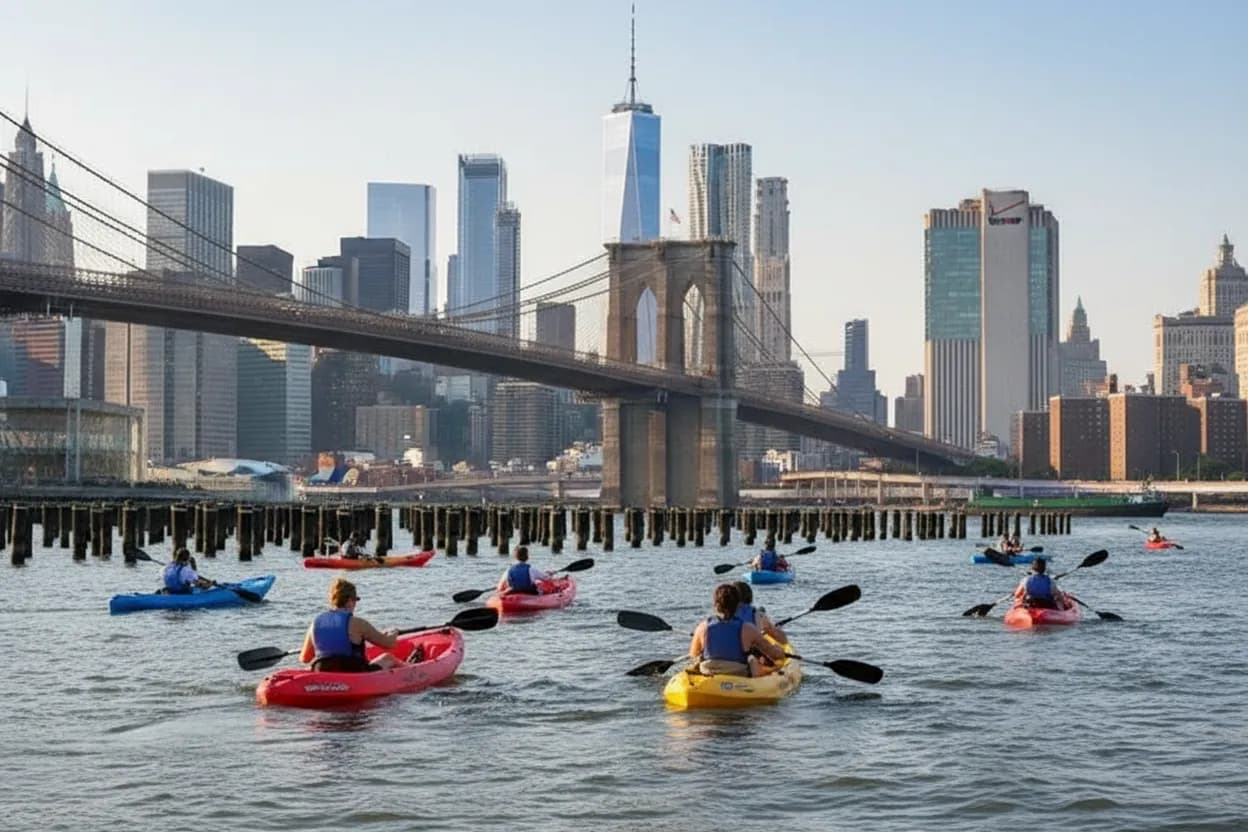 Cover scene for Brooklyn Bridge Park Conservancy Kayak Wait Test for Careful Beginners