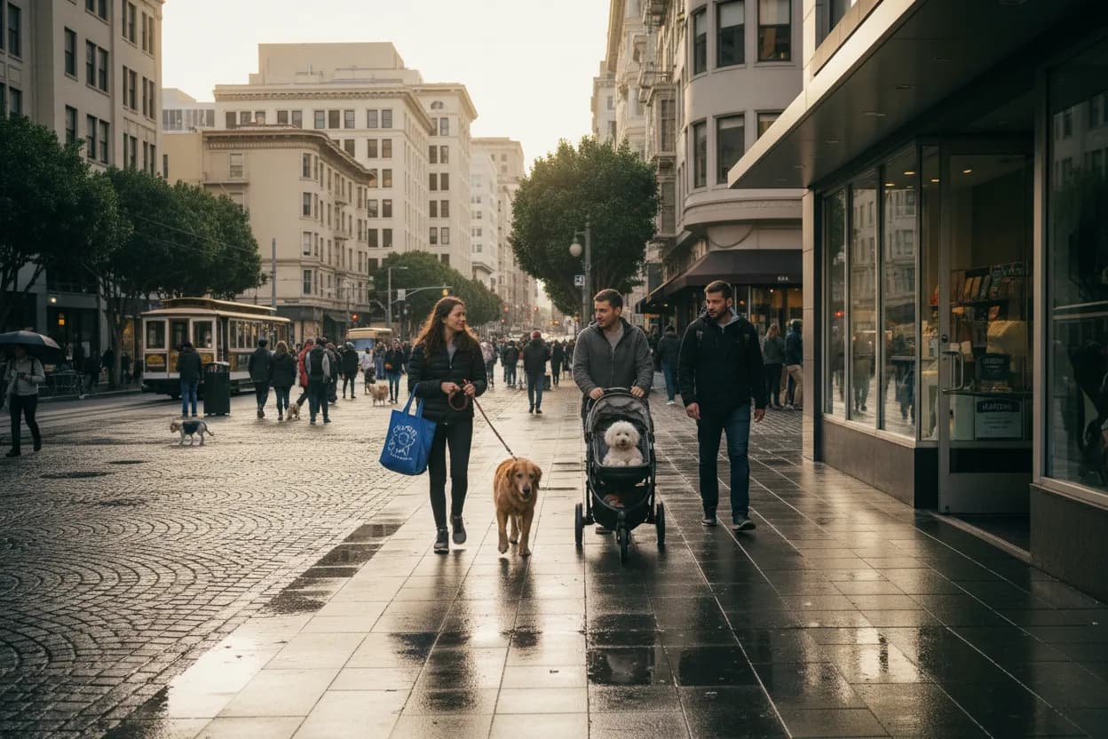 Realistic San Francisco scene for San Francisco PetSmart Guide for Pet Essentials and Grooming