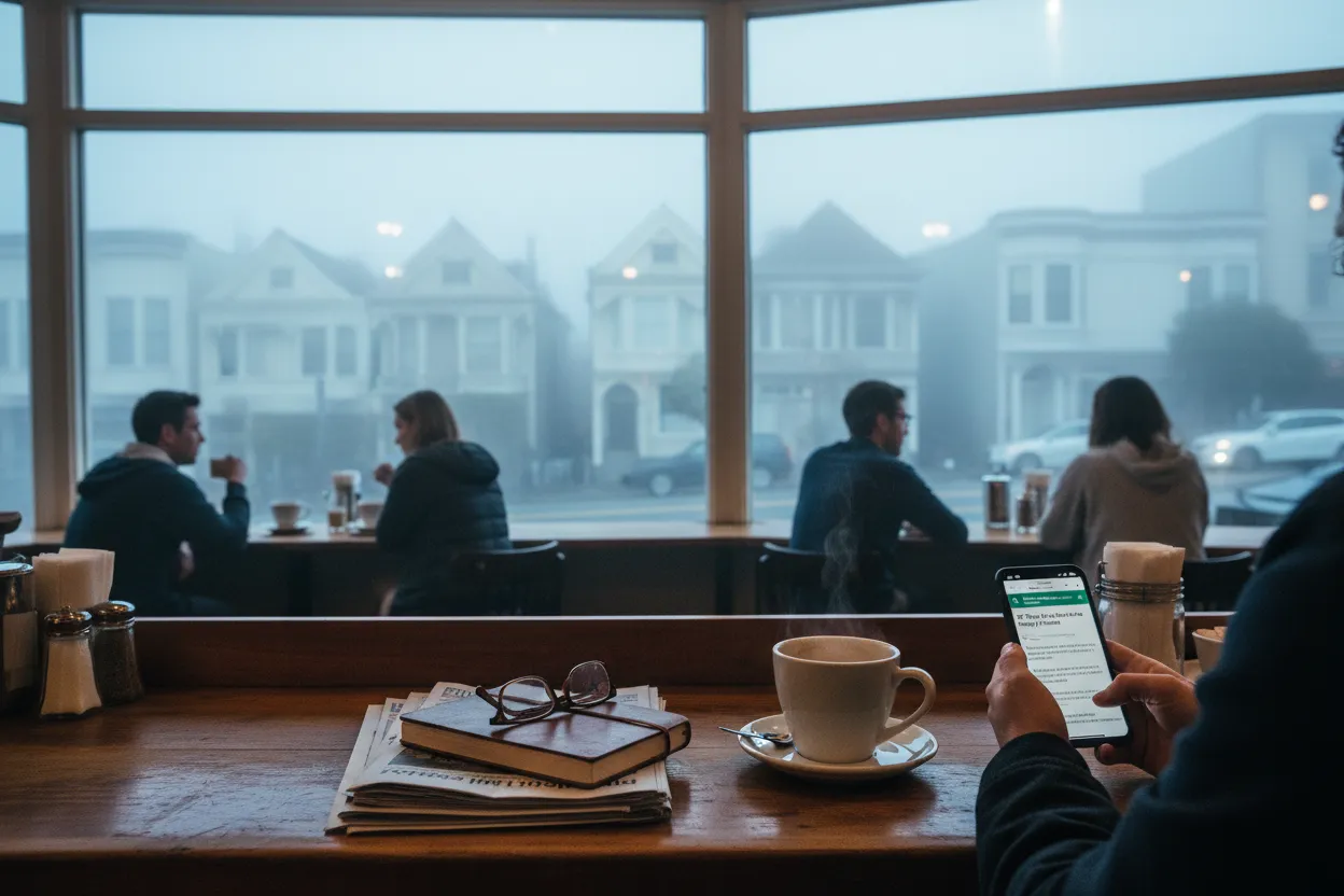 Realistic San Francisco scene for SF Things to Do Near Me During Foggy Afternoons