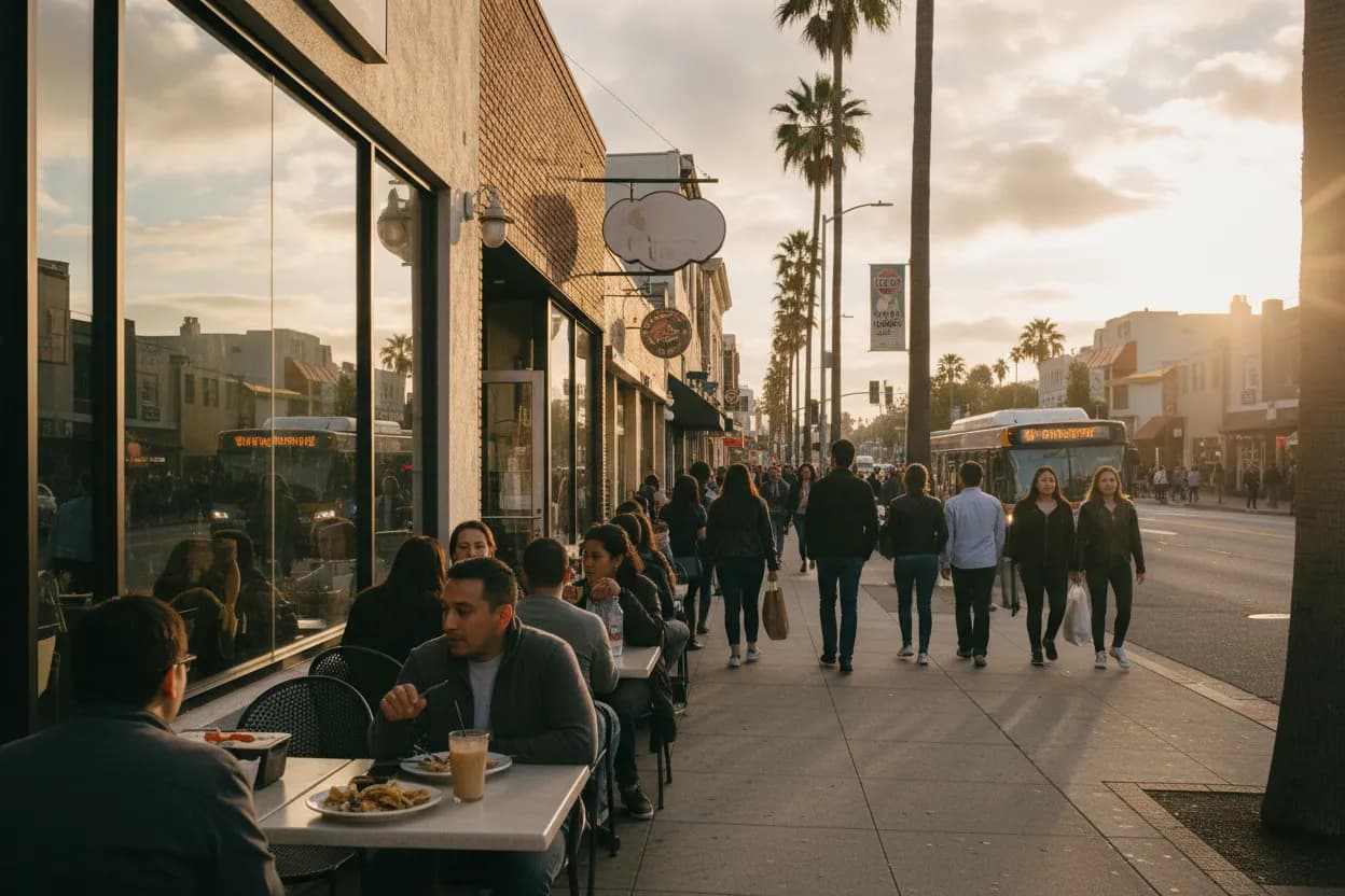 Realistic Los Angeles scene for LA Best Restaurants Near Me for Visitors Without Cars
