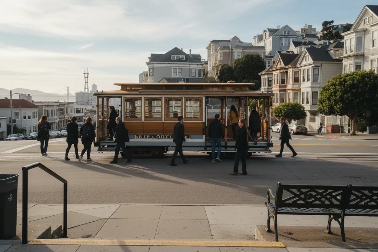 Realistic city scene for sitcom: A Transit-Smart San Francisco Area Guide