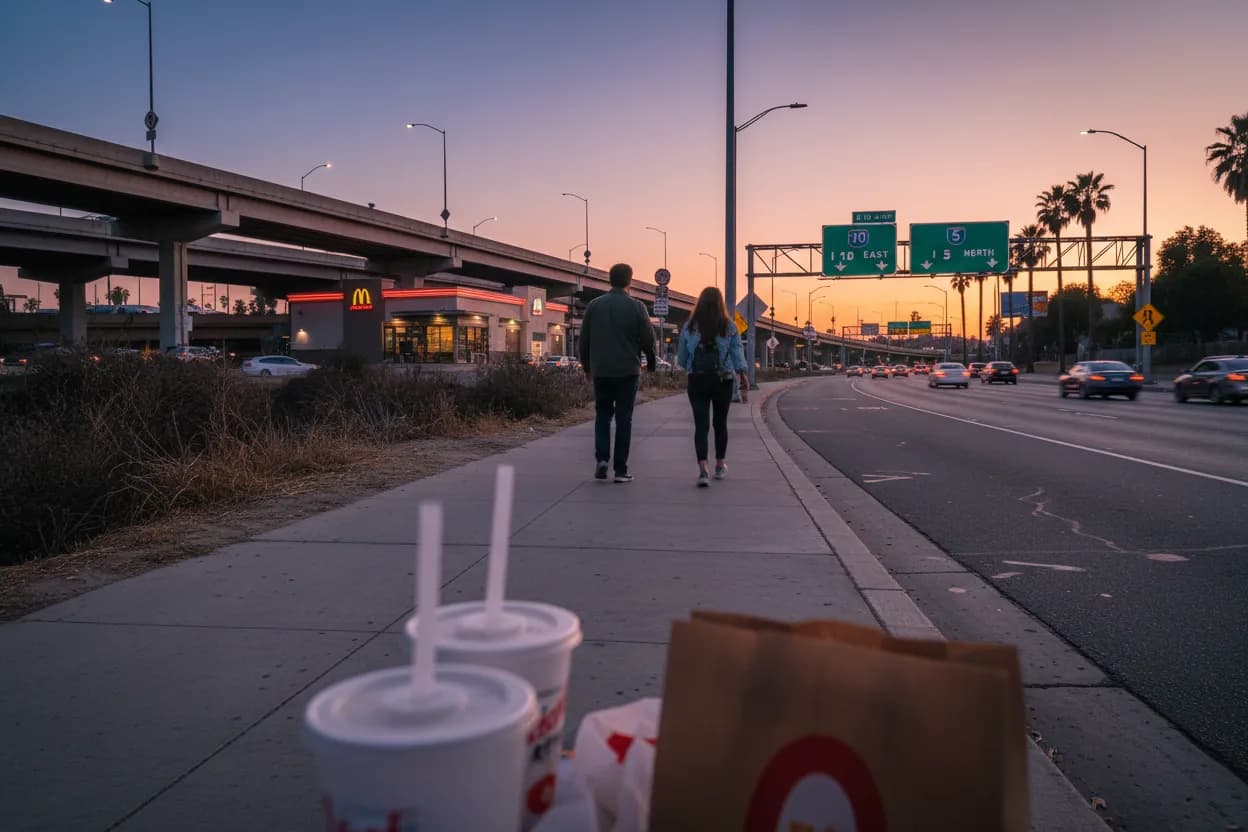 Practical city scene for LA Fast Food Near Me Along Major Freeways