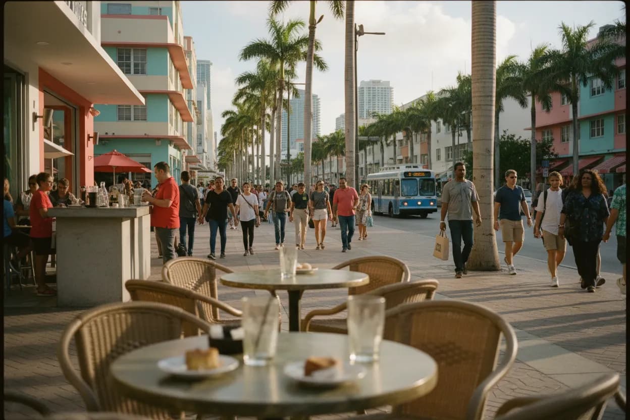 Realistic city scene for jackie the eagle: The Miami Dessert Stop Decision Guide