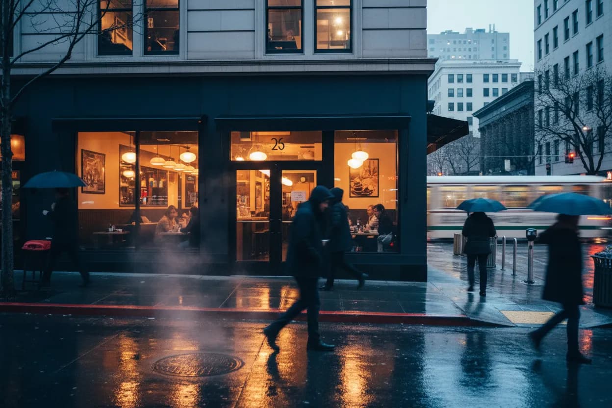 Realistic San Francisco scene for SF Jinya Ramen Near Me for Cold Weather Comfort