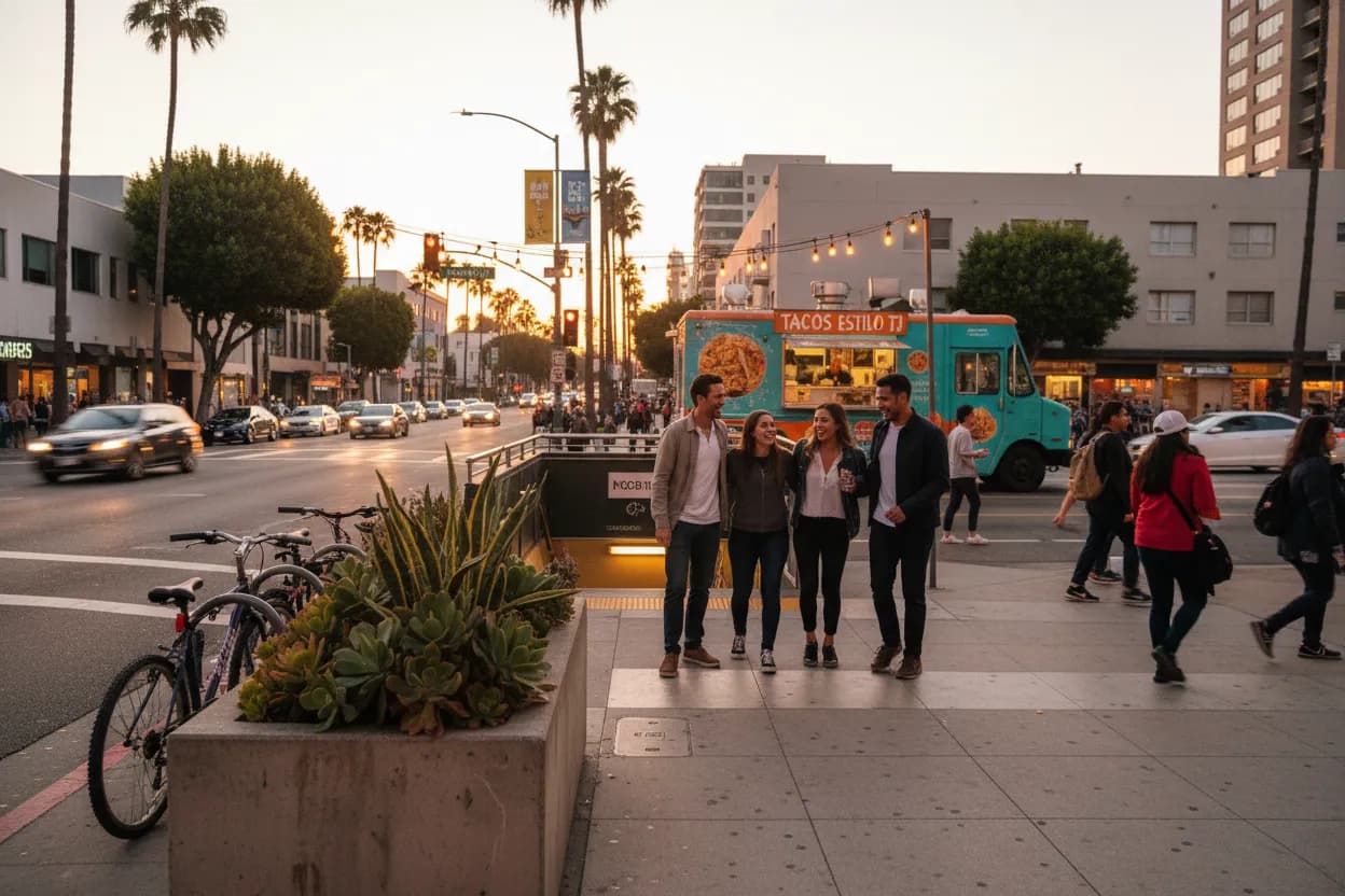 Realistic Los Angeles scene for Best Tacos in Los Angeles for Late Summer Dinner Plans