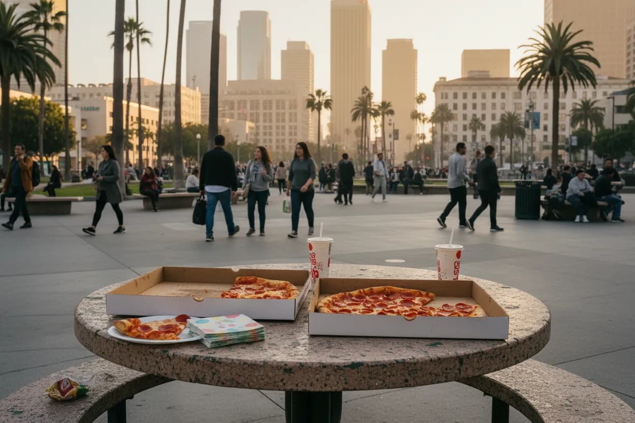 Realistic Los Angeles scene for LA Little Caesars Near Me for Budget Party Pizza