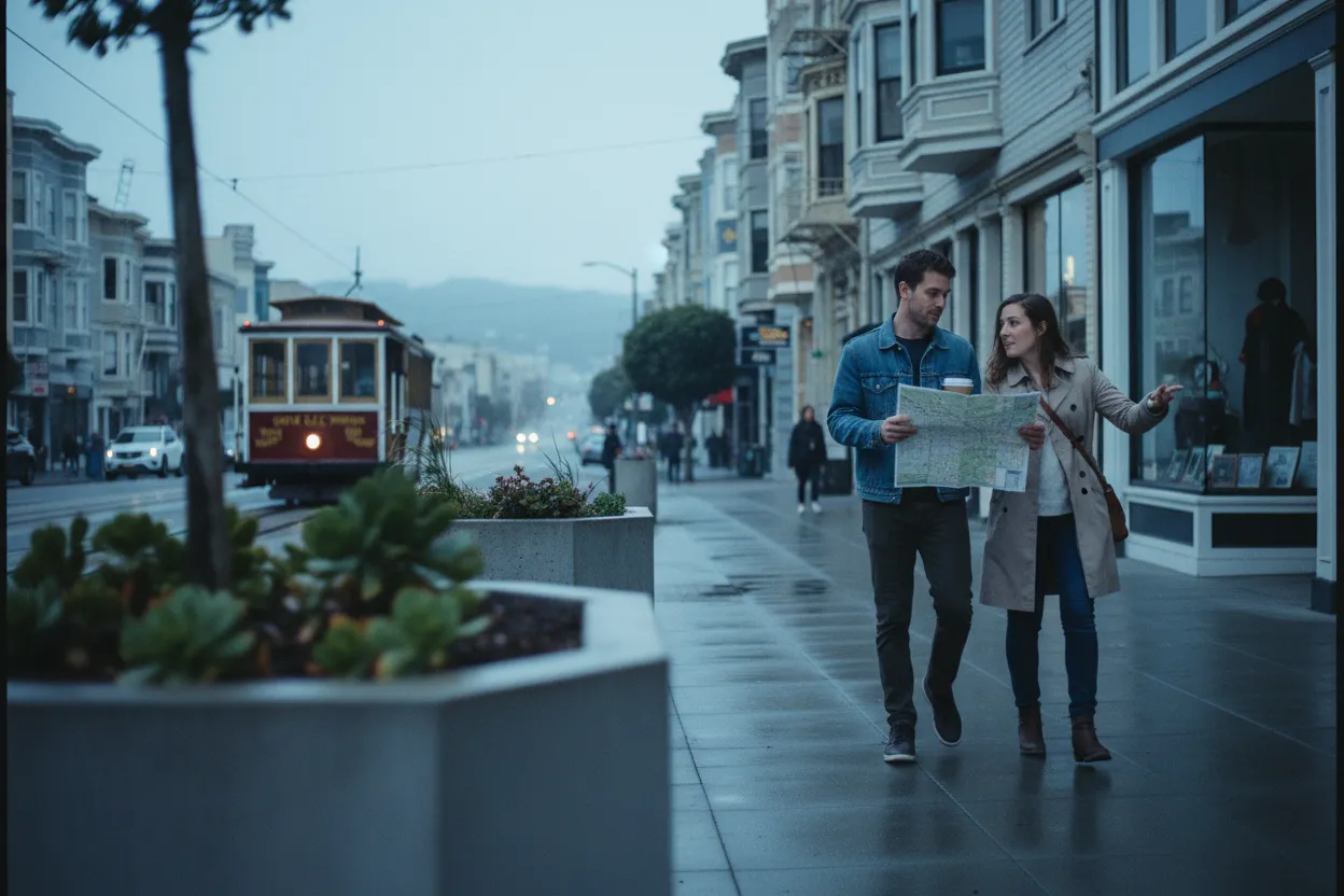Practical city scene for San Francisco Coffee Guide for First Dates and Laptop Hours