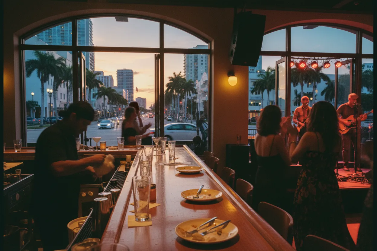 Realistic Miami scene for Miami Live Music Near Me After Dinner and Drinks