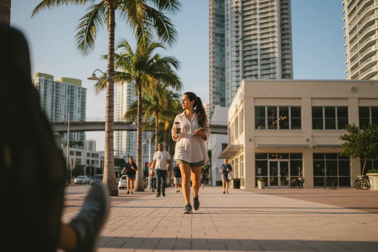 Practical city scene for Miami Starbucks Near Me for Remote Work Mornings