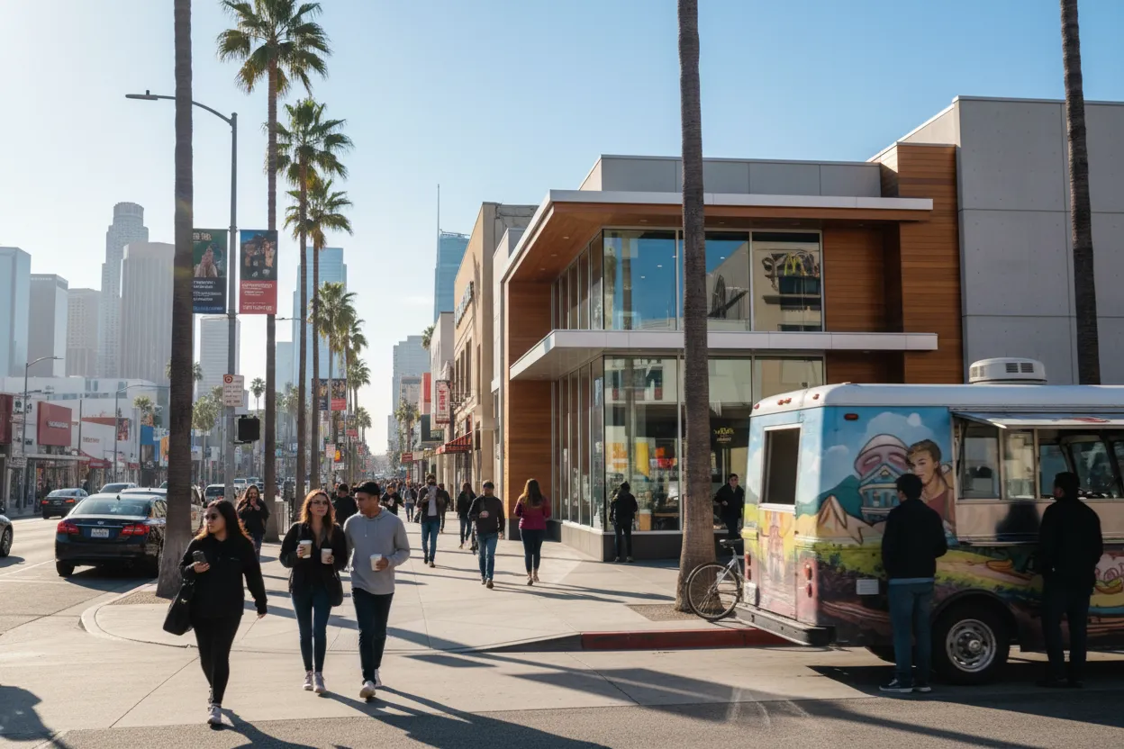 Realistic Los Angeles scene for LA McDonald's Near Me: Breakfast Menu Search Guide