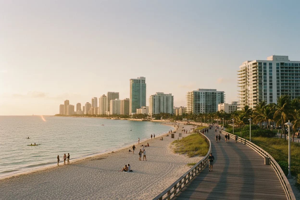 Realistic city scene for oprah stedman graham public appearance: A Low-Stress Miami Day Plan