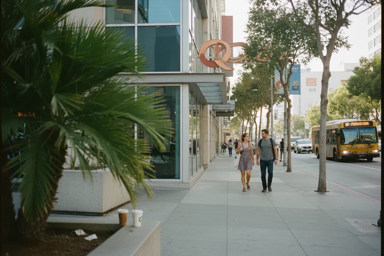 Practical city scene for LA Qdoba Near Me for Fast Mexican Lunches
