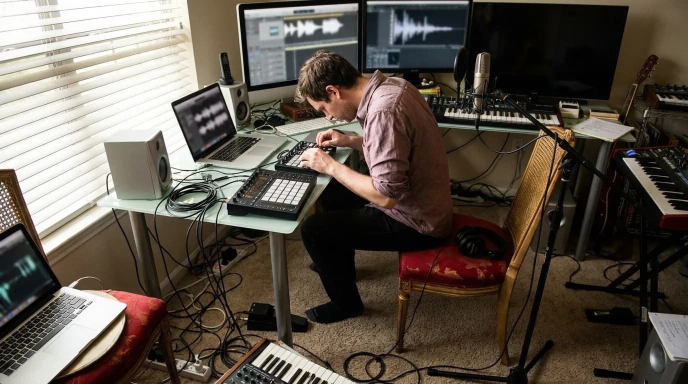 A photorealistic Kits AI versus Karpo scenario illustrating myth: kits ai is only a toy for quick voice effects