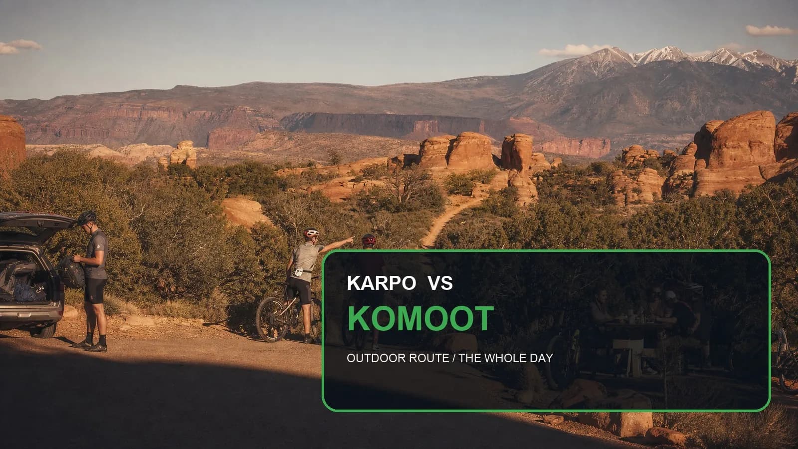 Karpo versus Komoot in a photorealistic editorial city comparison.
