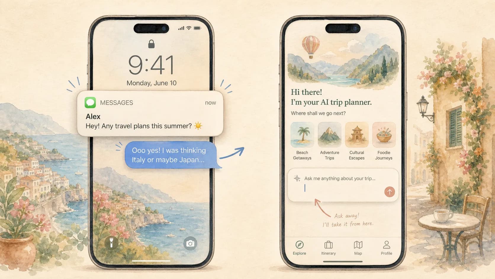 Proactive vs Reactive: Karpo pings you on its own; Layla waits for you to prompt a trip plan