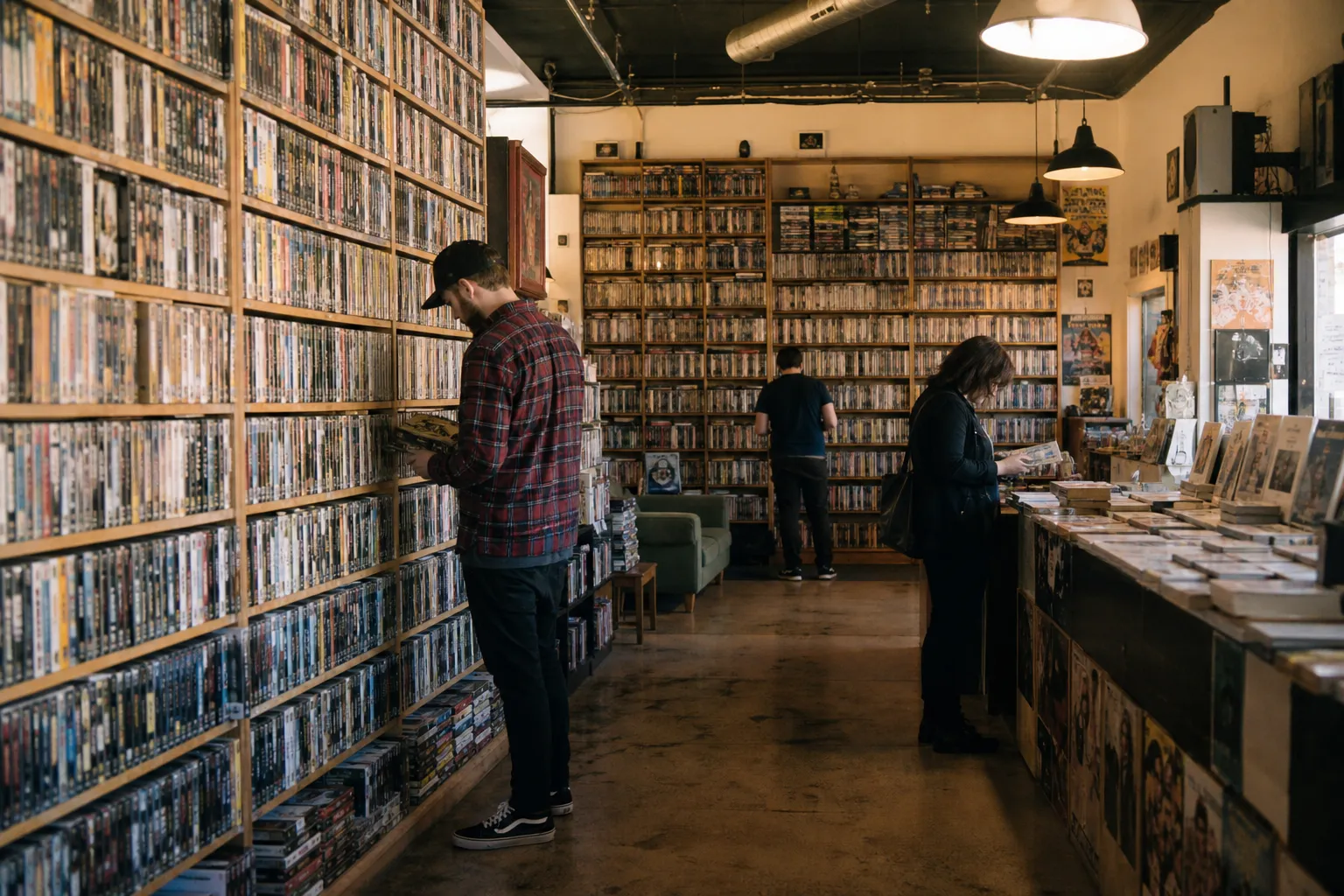 Inside the nostalgic video rental store and lobby at Vidiots in Eagle Rock.