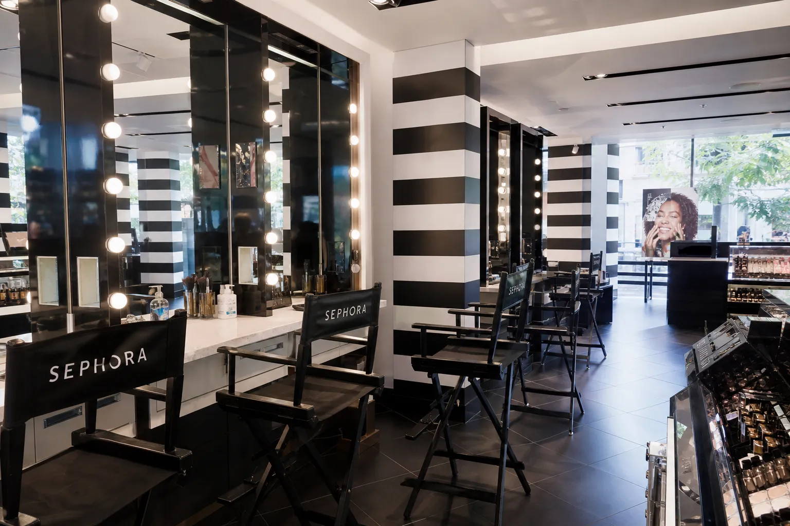 Beauty studio and vanity counters inside Sephora at The Grove LA
