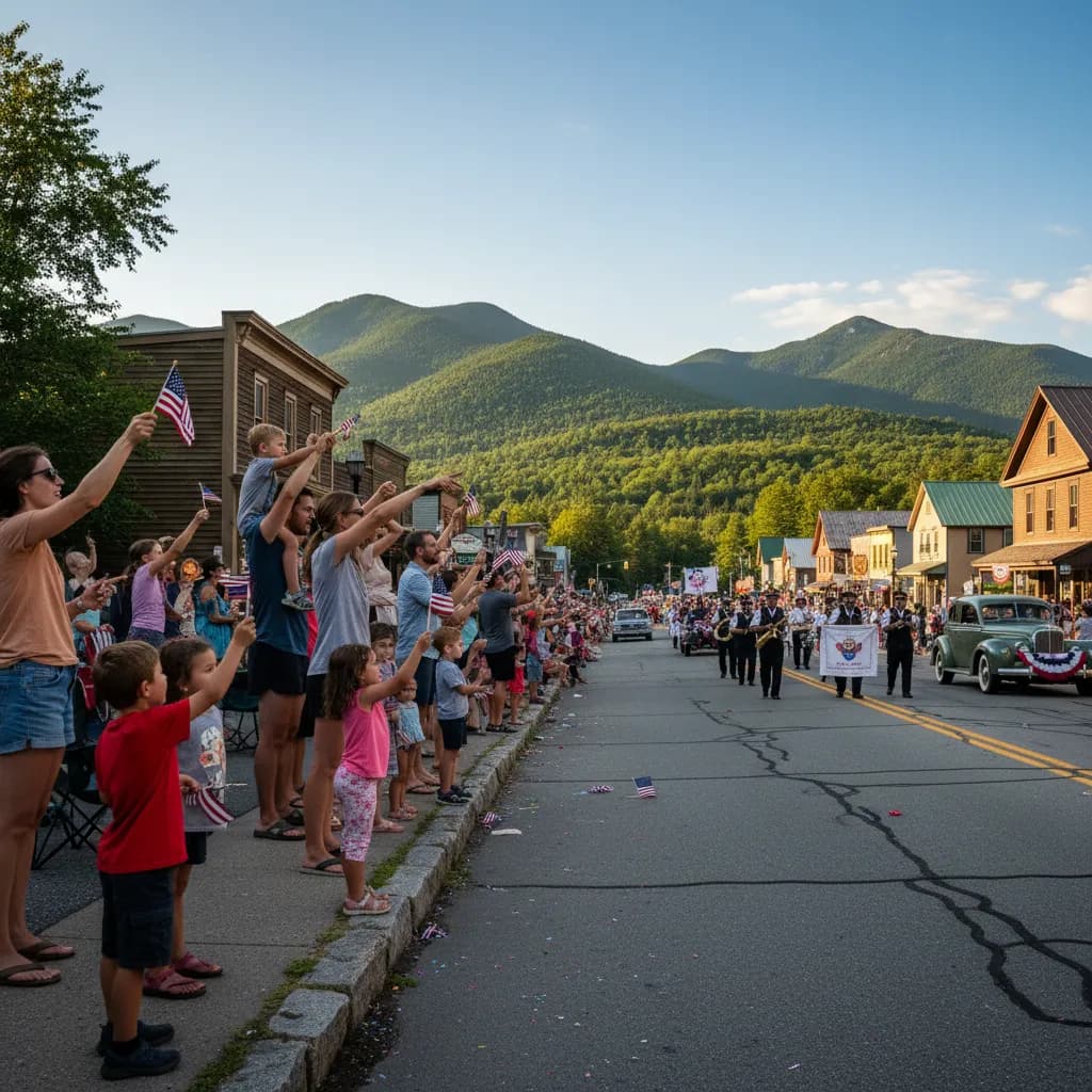 Main Street in Lake Placid during a summer Fourth of July weekend