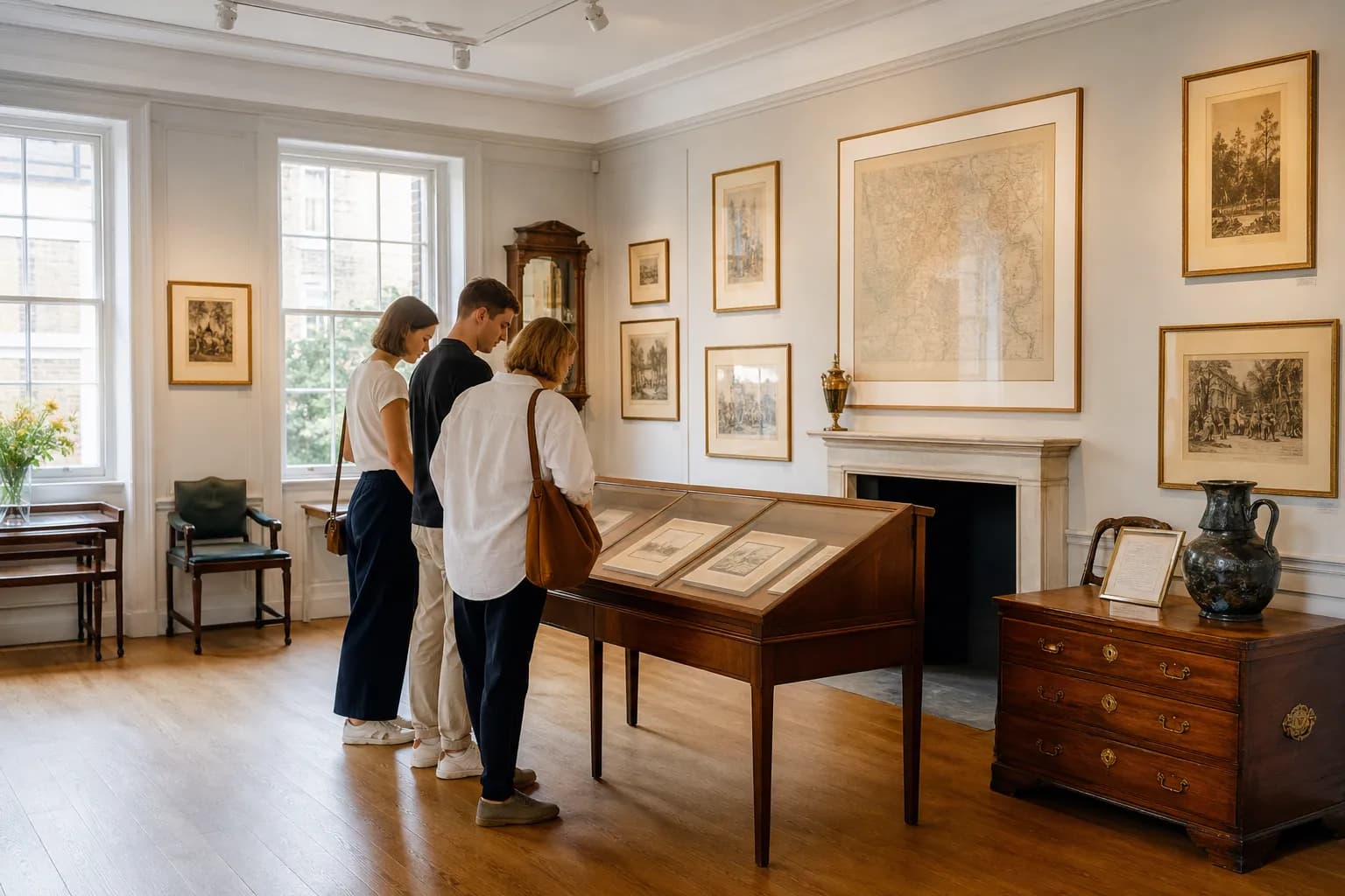 A bright London small museum room in a townhouse-style interior