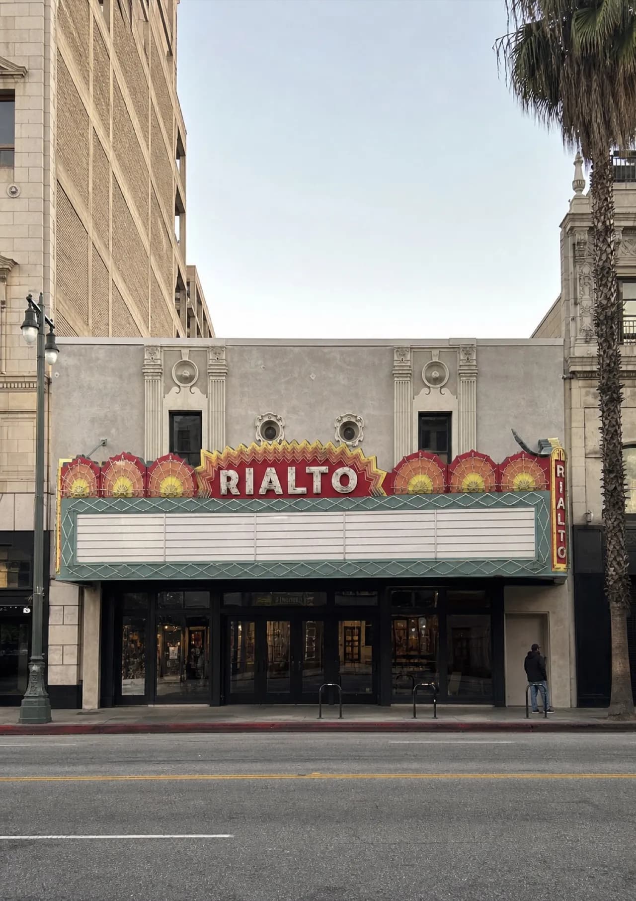 Historic cinema frontage on a Los Angeles street