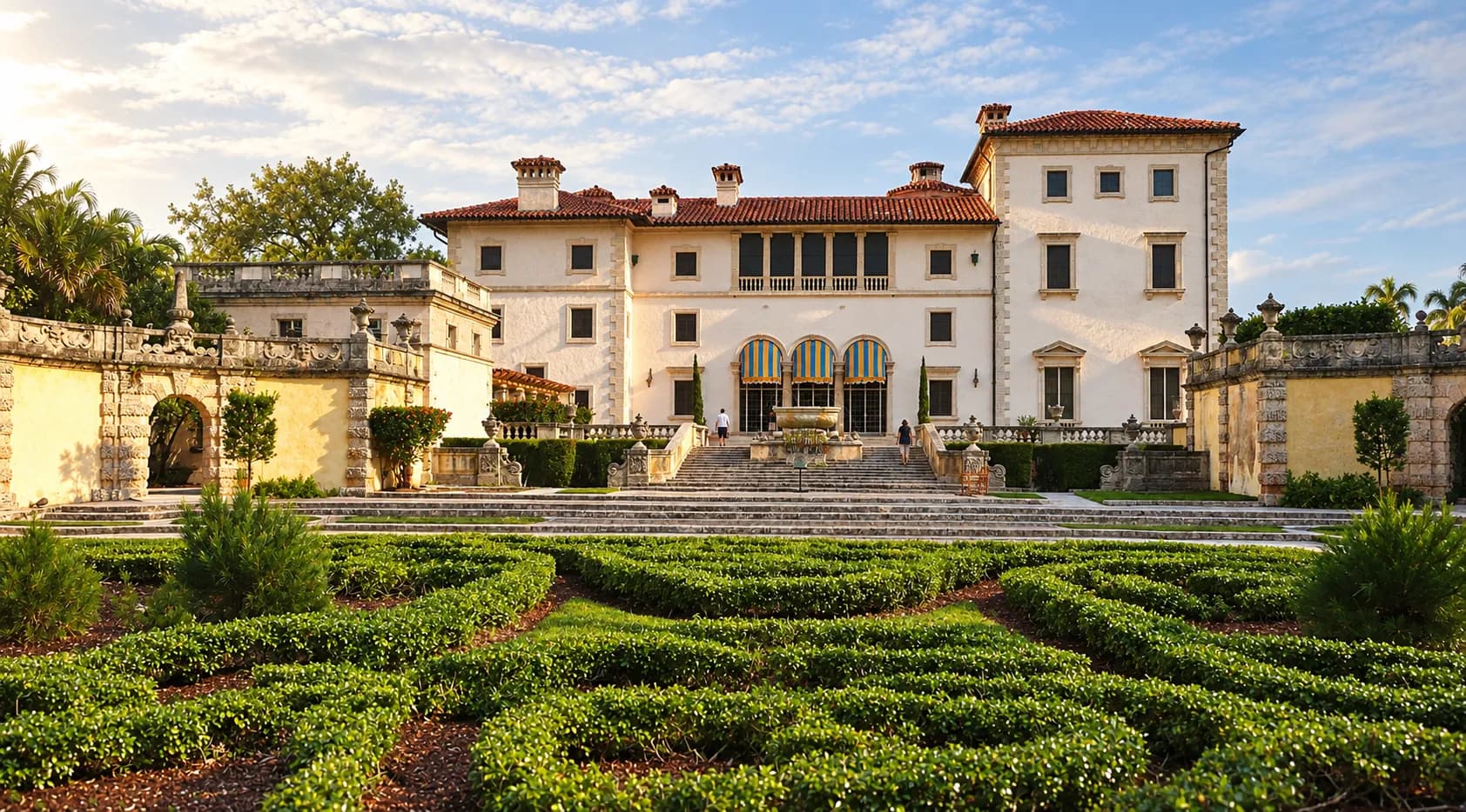 An Italian Renaissance villa facade in early morning light