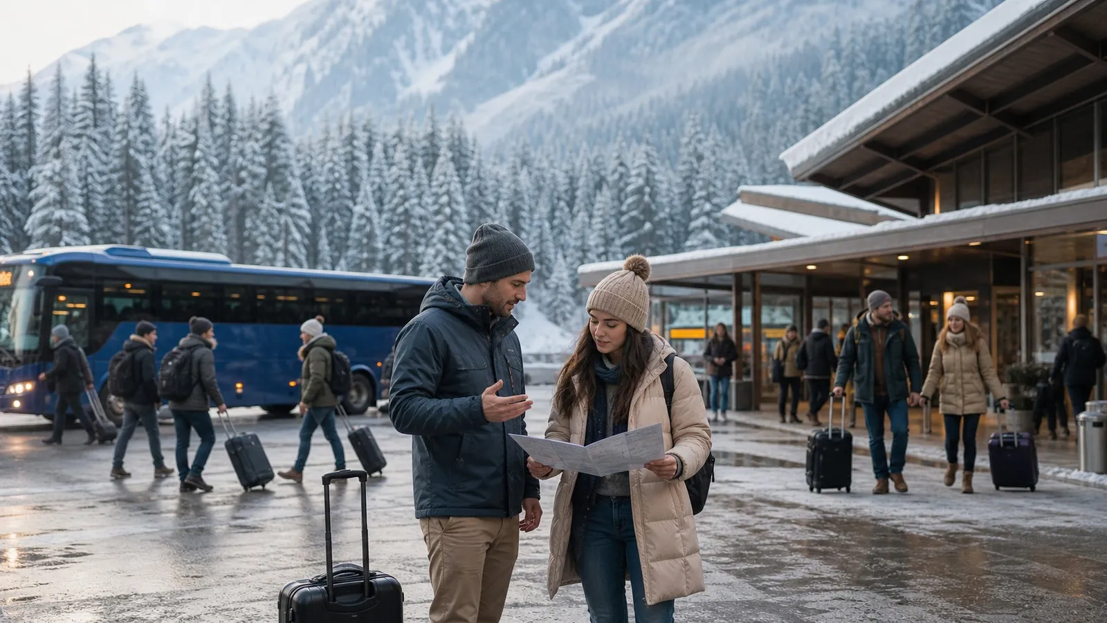 Photorealistic scene showing Karpo coordinating the wider day around Megabus.
